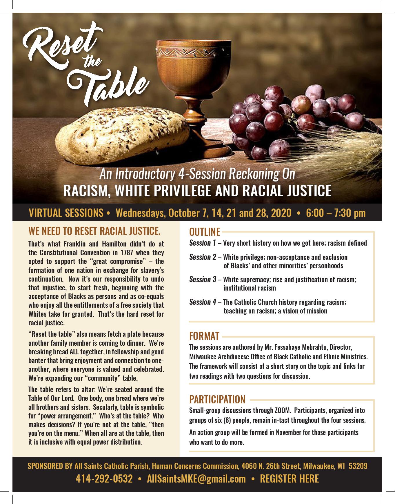 Resetting The Table Course Document Reset the Table Flyer – All Saints Catholic Church Milwaukee